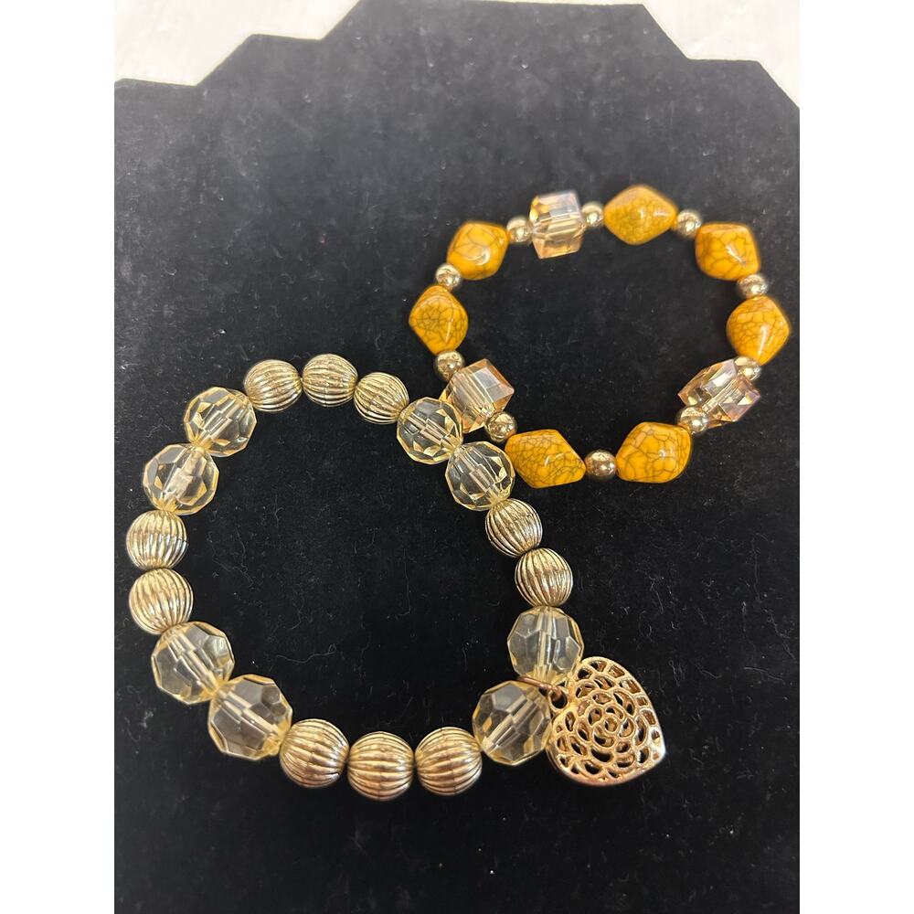 Women's Stretch Bracelet Set Chunky GUC Stone Gold